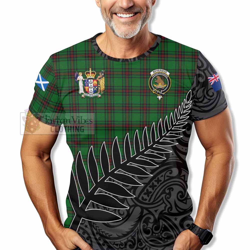 Beveridge Crest Tartan T-Shirt with New Zealand Silver Fern Half Style - Tartan Vibes Clothing