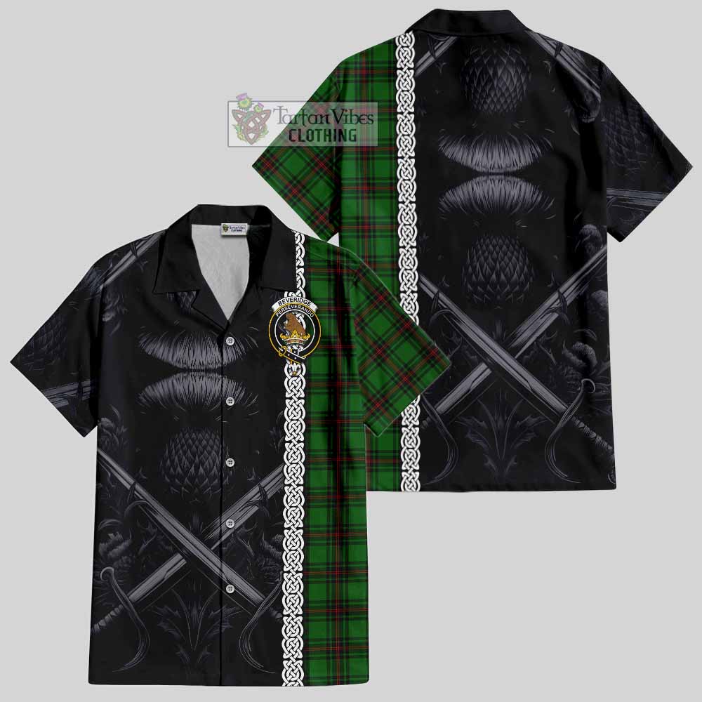 Beveridge Tartan Hawaiian Shirt with Family Crest Cross Sword Thistle Celtic Vibes - Tartan Vibes Clothing