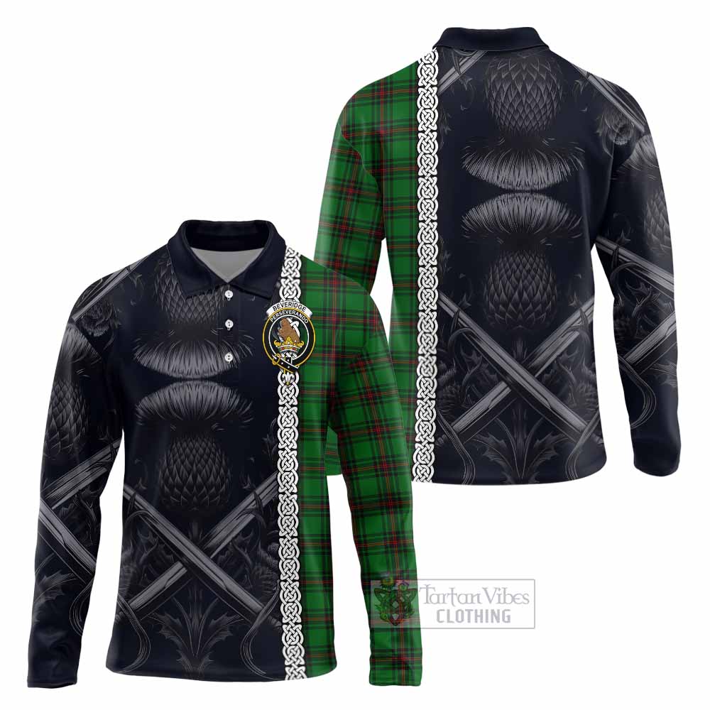 Beveridge Tartan Long Sleeve Polo Shirt with Family Crest Cross Sword Thistle Celtic Vibes - Tartan Vibes Clothing