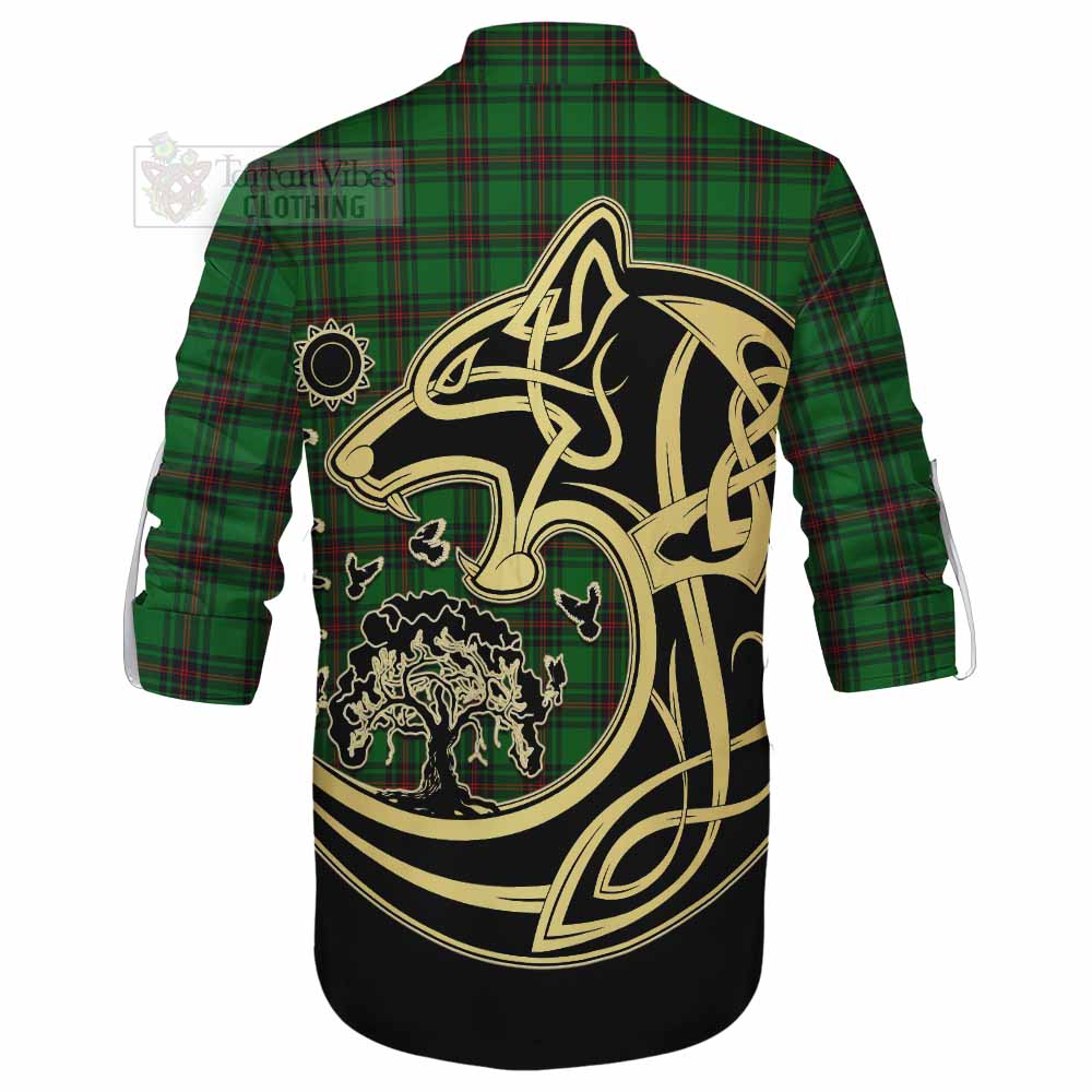 Beveridge Tartan Ghillie Kilt Shirt with Family Crest Celtic Wolf Style - Tartan Vibes Clothing