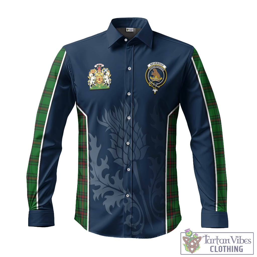 Beveridge Tartan Long Sleeve Button Up Shirt with Family Crest and Scottish Thistle Vibes Sport Style - Tartan Vibes Clothing