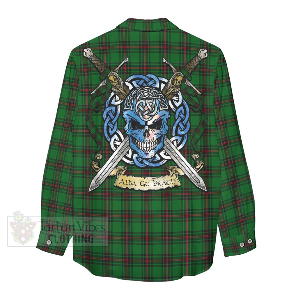 Beveridge Tartan Women's Casual Shirt with Family Crest Celtic Skull Style - Tartan Vibes Clothing