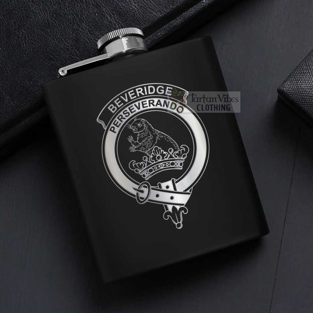 Beveridge Crest Hip Flask Set 7oz Black Stainless Steel with A Gift Box - 2D-tartanvibesclothing
