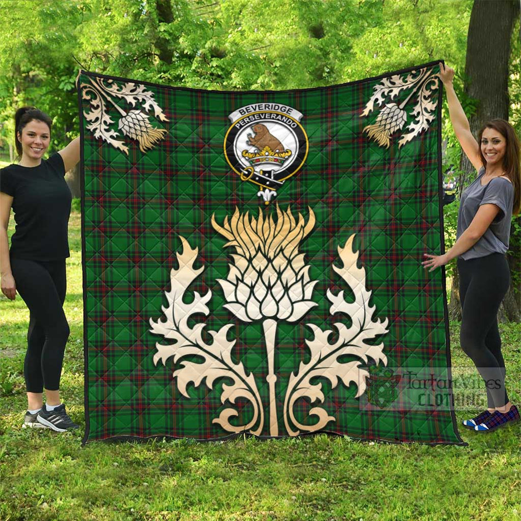 Beveridge Tartan Quilt with Family Crest and Golden Thistle Style - Tartan Vibes Clothing