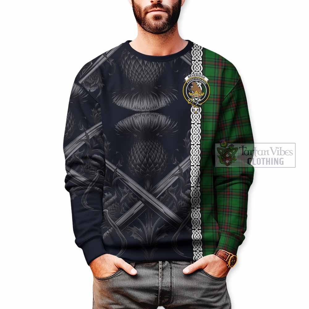 Beveridge Tartan Sweatshirt with Family Crest Cross Sword Thistle Celtic Vibes - Tartan Vibes Clothing