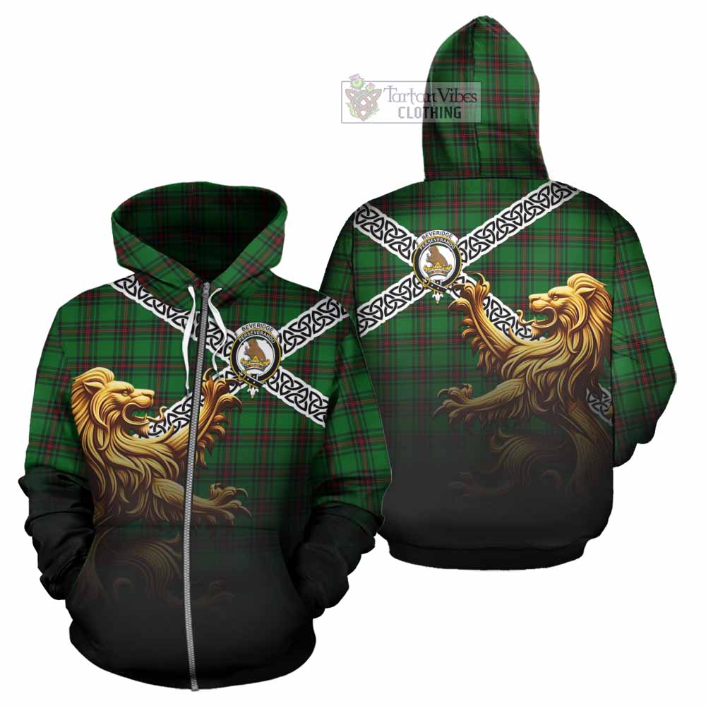 Beveridge Crest Tartan Hoodie with Golden Lion Emblem Celtic Style Zip Hoodie - Tartan Vibes Clothing