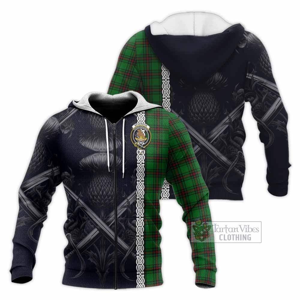 Beveridge Tartan Knitted Hoodie with Family Crest Cross Sword Thistle Celtic Vibes Unisex Knitted Zip Hoodie - Tartan Vibes Clothing