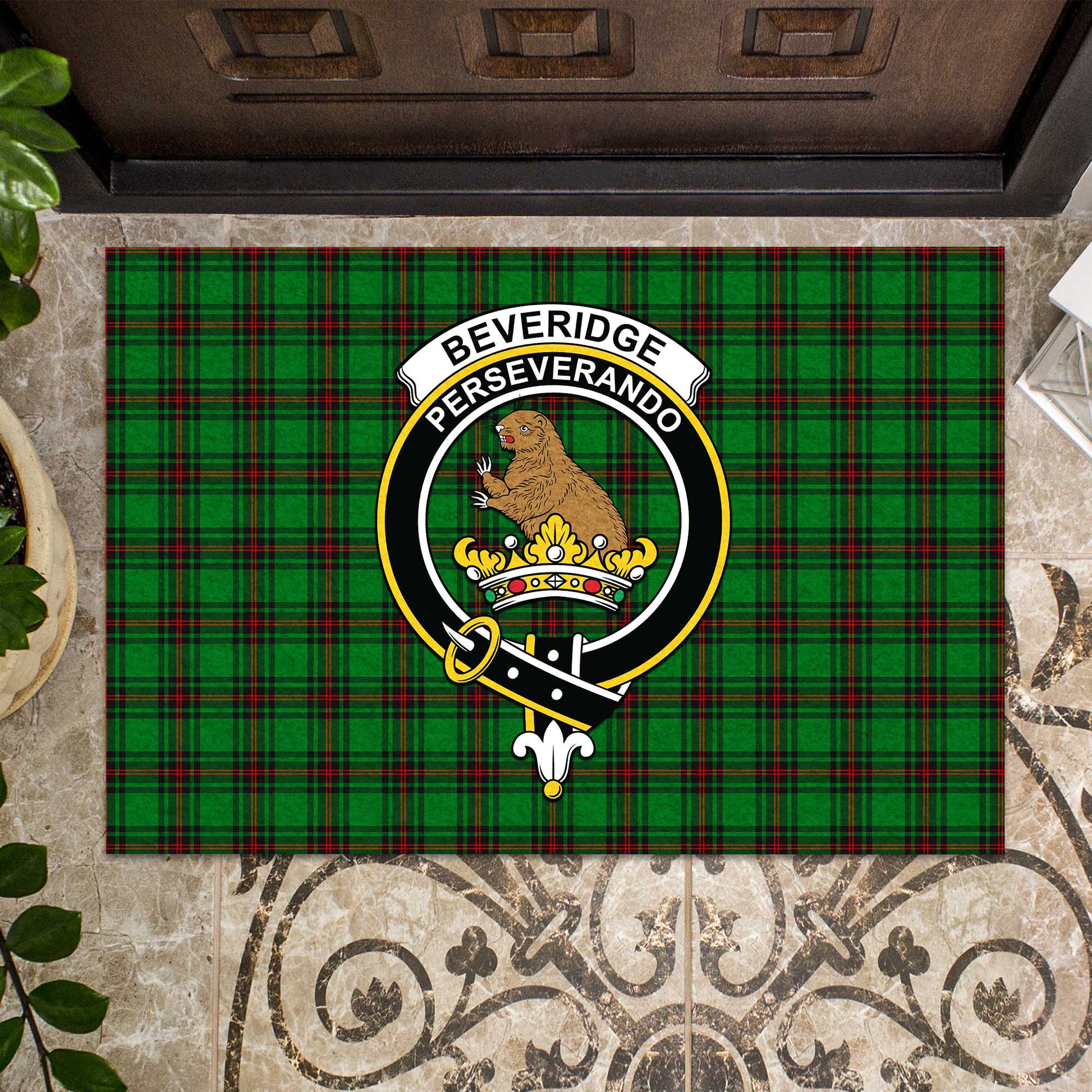 Beveridge Tartan Rubber Doormat with Family Crest - Tartan Vibes Clothing
