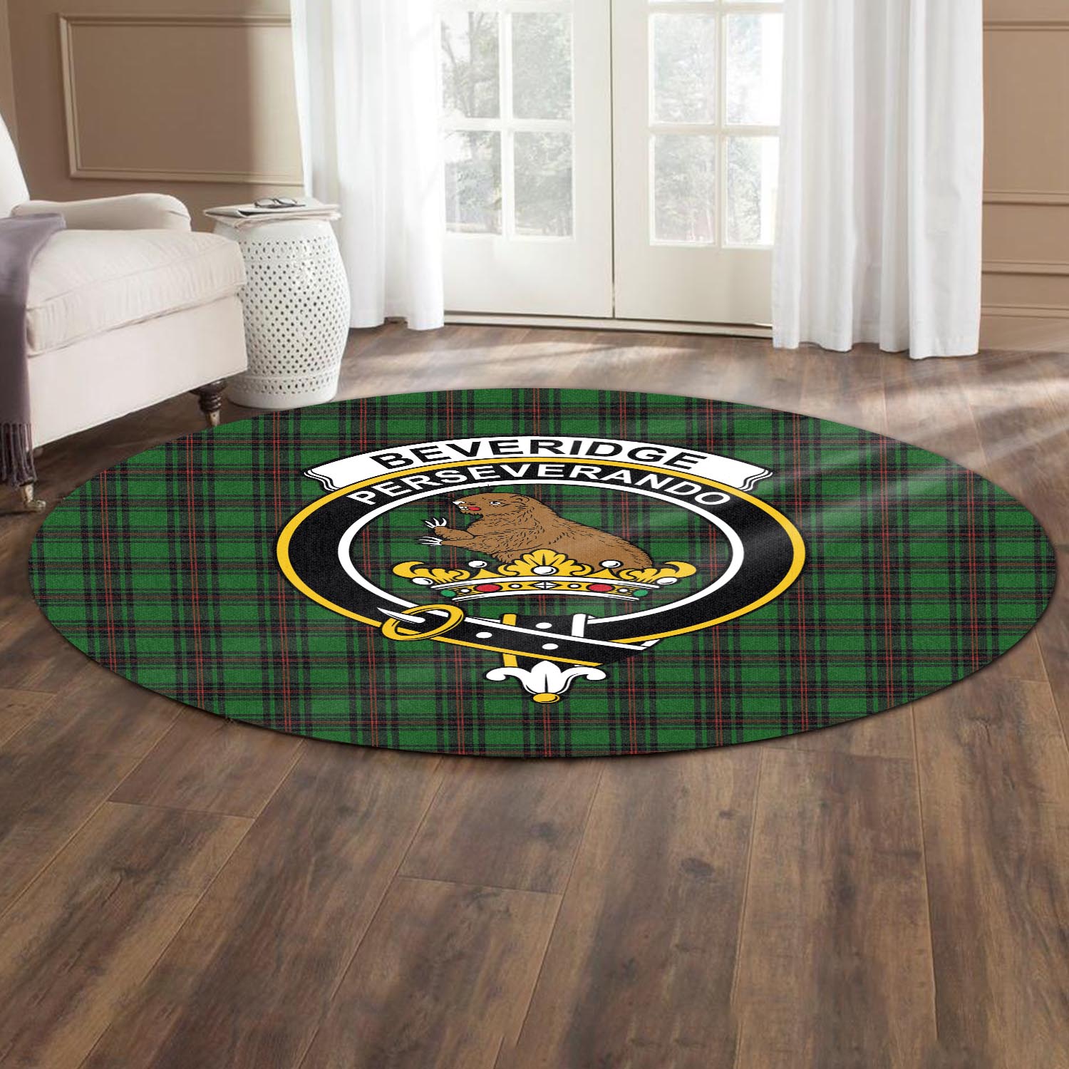Beveridge Tartan Round Rug with Family Crest - Tartan Vibes Clothing
