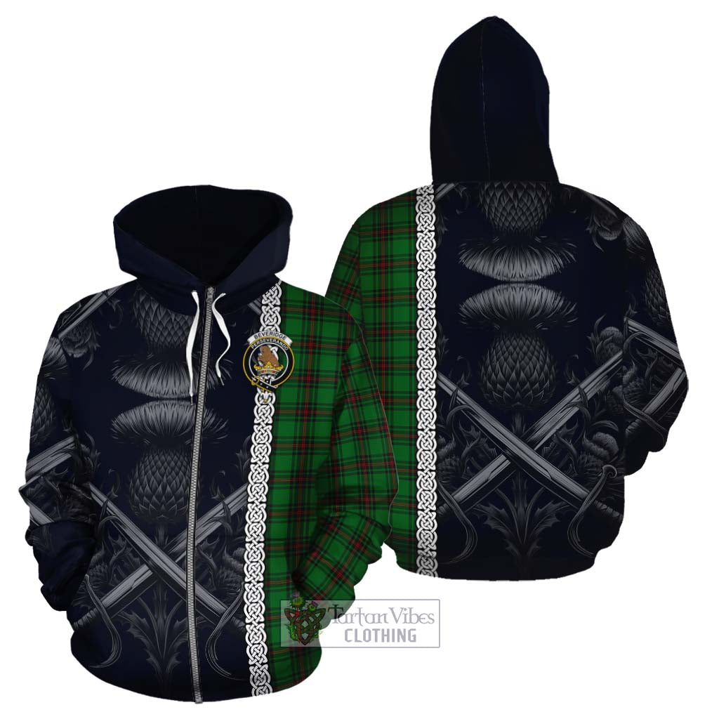 Beveridge Tartan Cotton Hoodie with Family Crest Cross Sword Thistle Celtic Vibes Zip Hoodie - Tartan Vibes Clothing