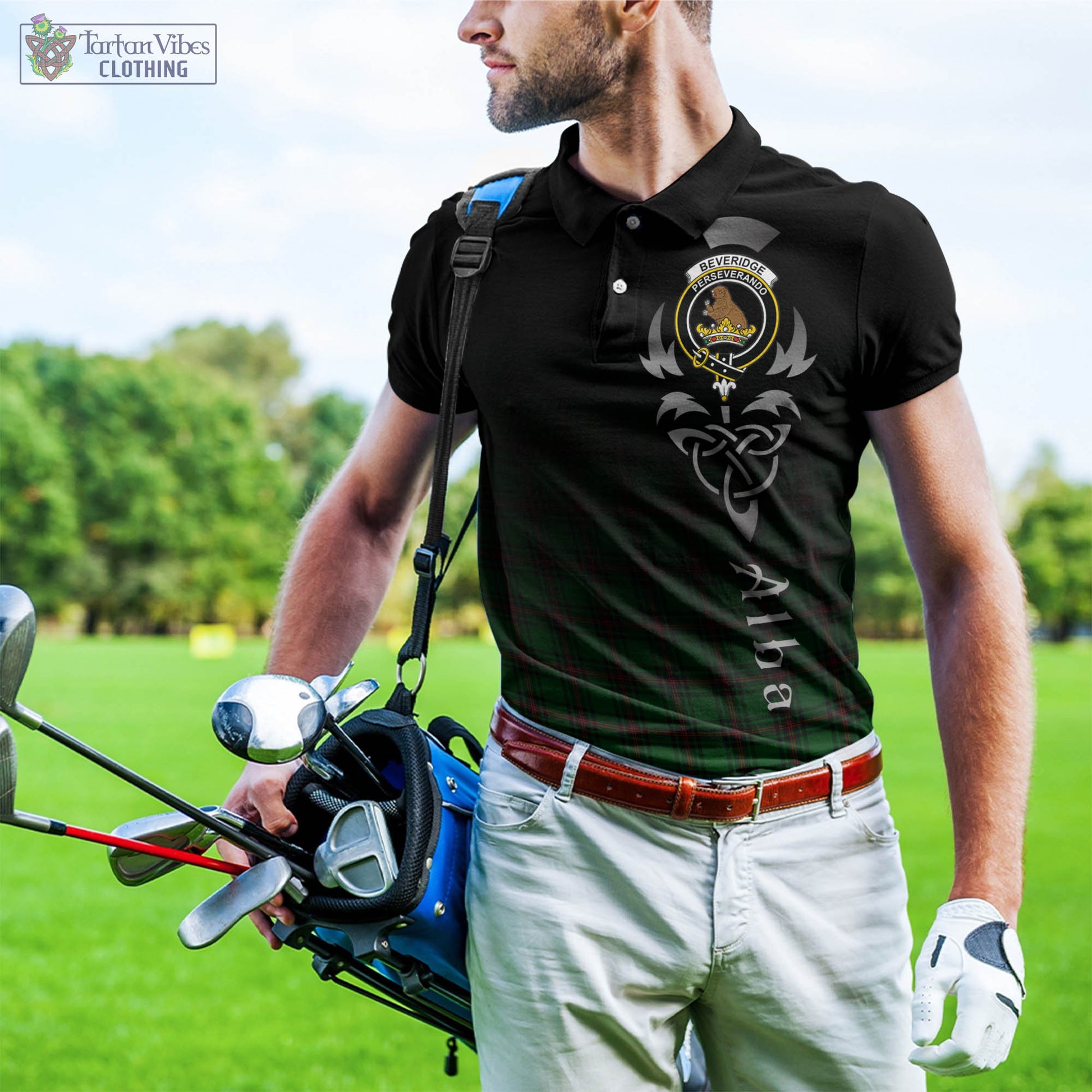 Tartan Vibes Clothing Beveridge Tartan Polo Shirt Featuring Alba Gu Brath Family Crest Celtic Inspired