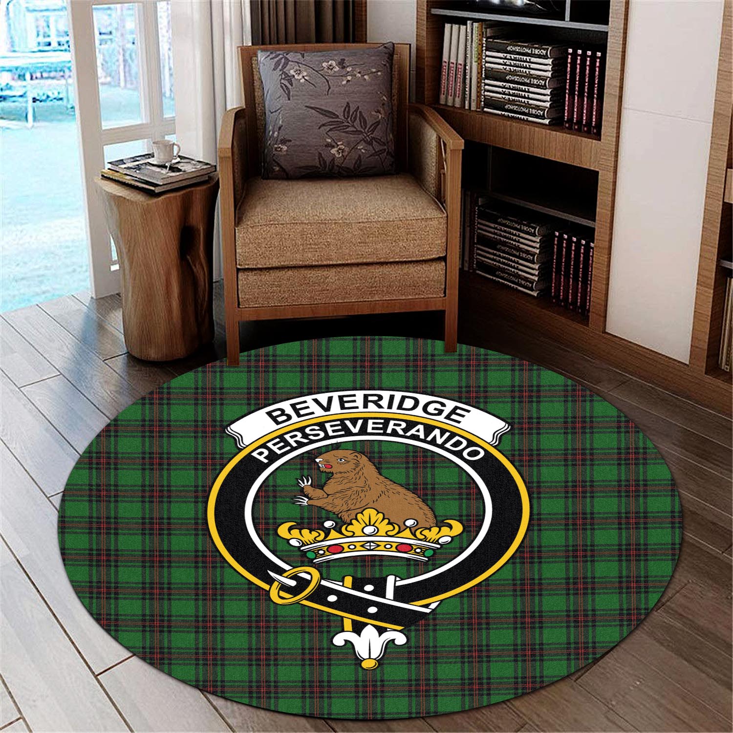 Beveridge Tartan Round Rug with Family Crest - Tartan Vibes Clothing