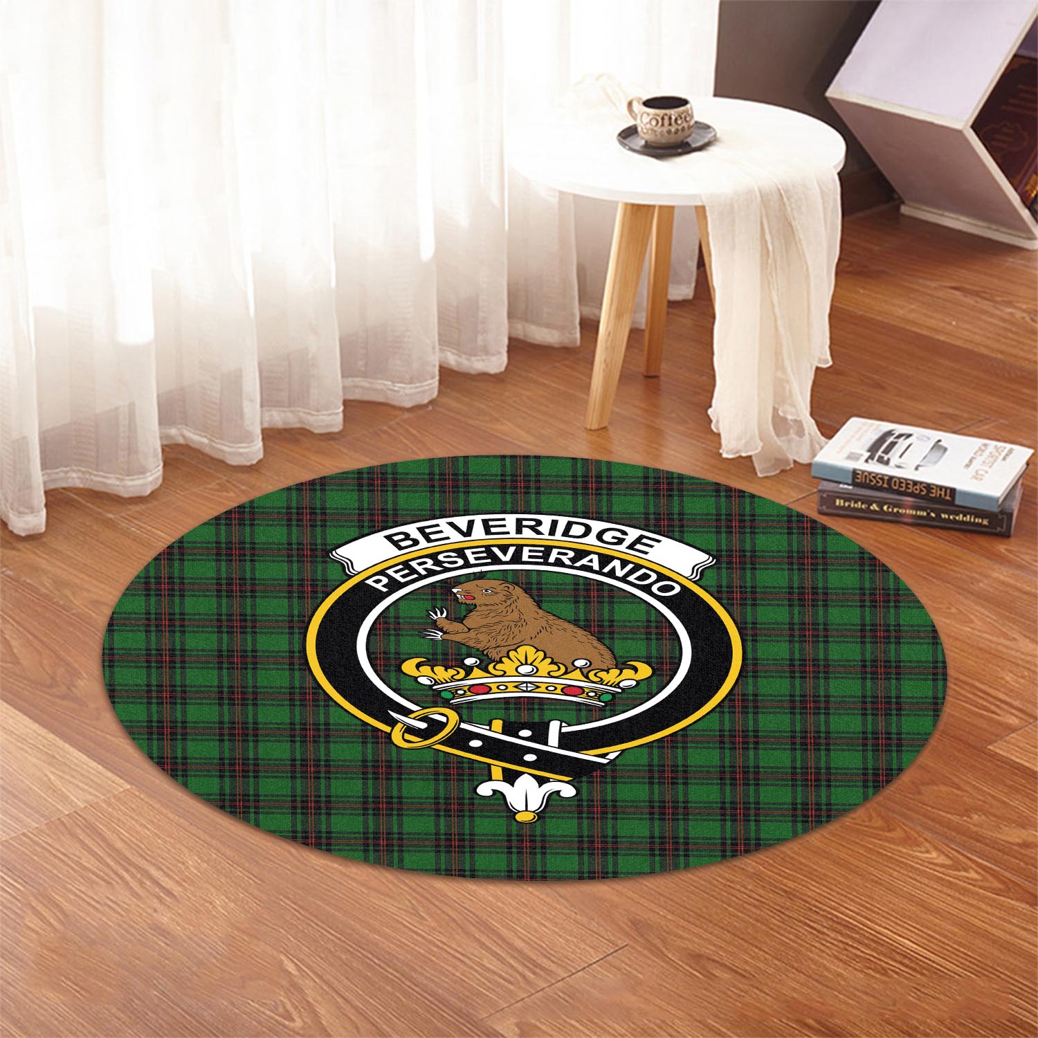 Beveridge Tartan Round Rug with Family Crest - Tartan Vibes Clothing