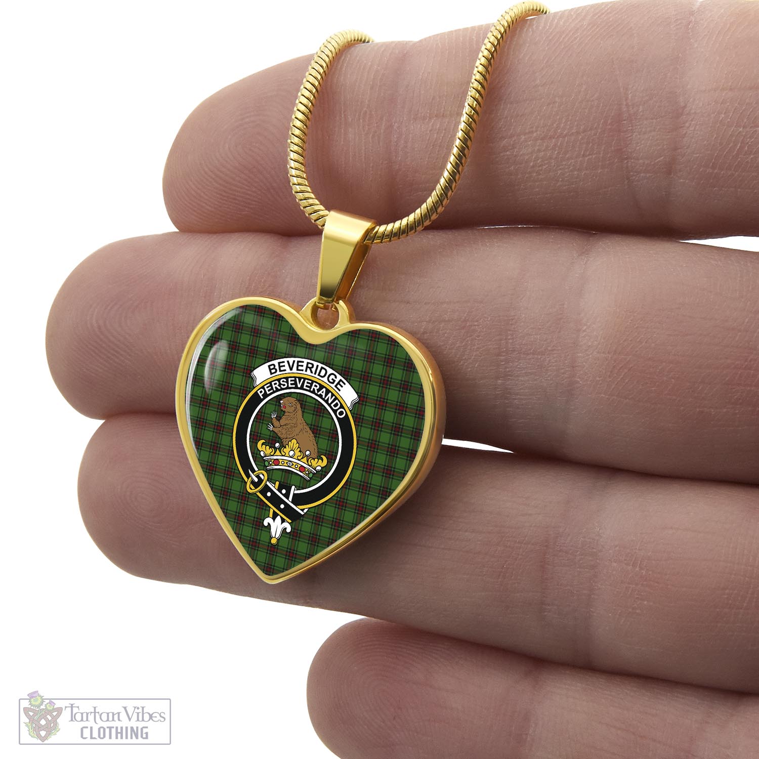 Beveridge Tartan Heart Necklace with Family Crest - Tartan Vibes Clothing