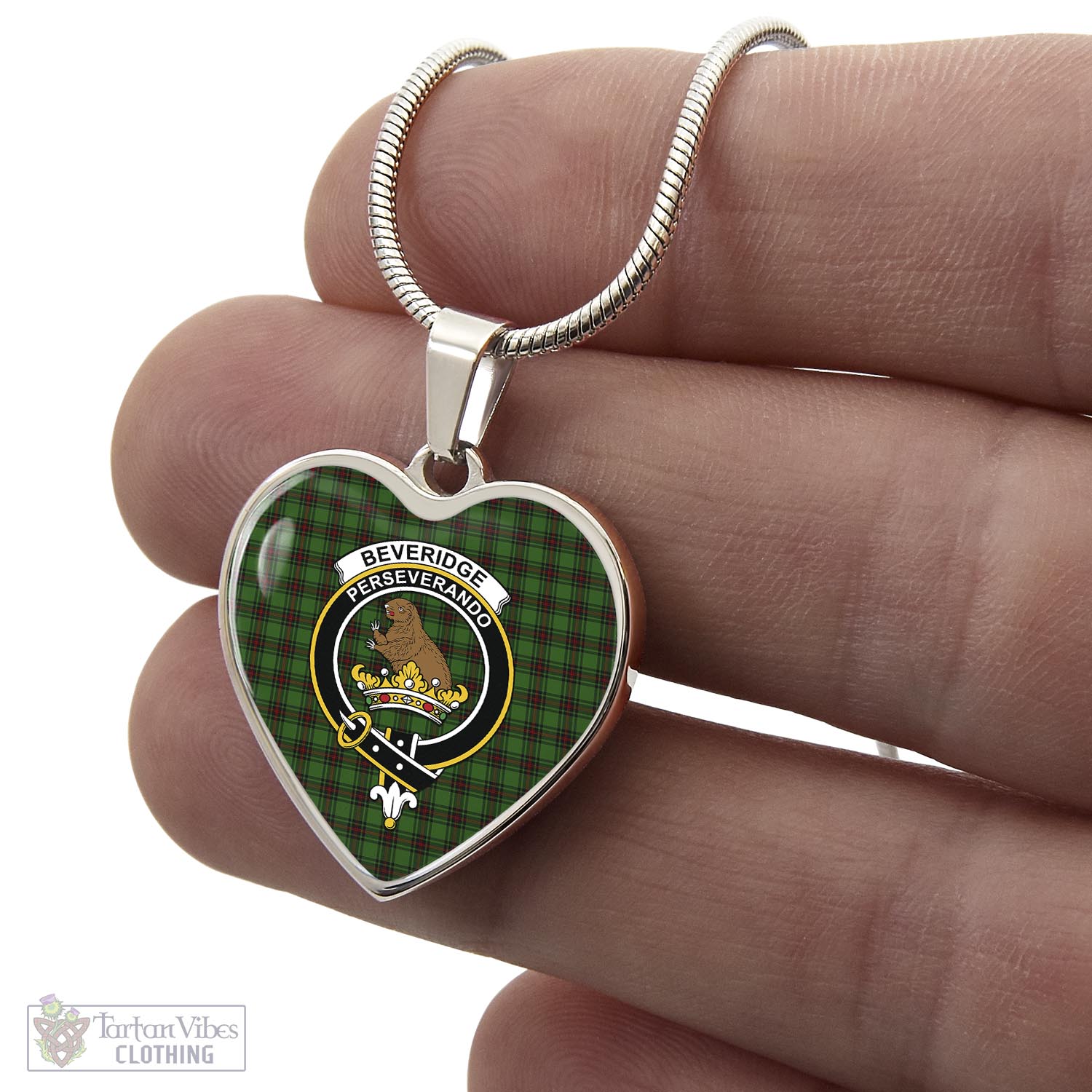 Beveridge Tartan Heart Necklace with Family Crest - Tartan Vibes Clothing