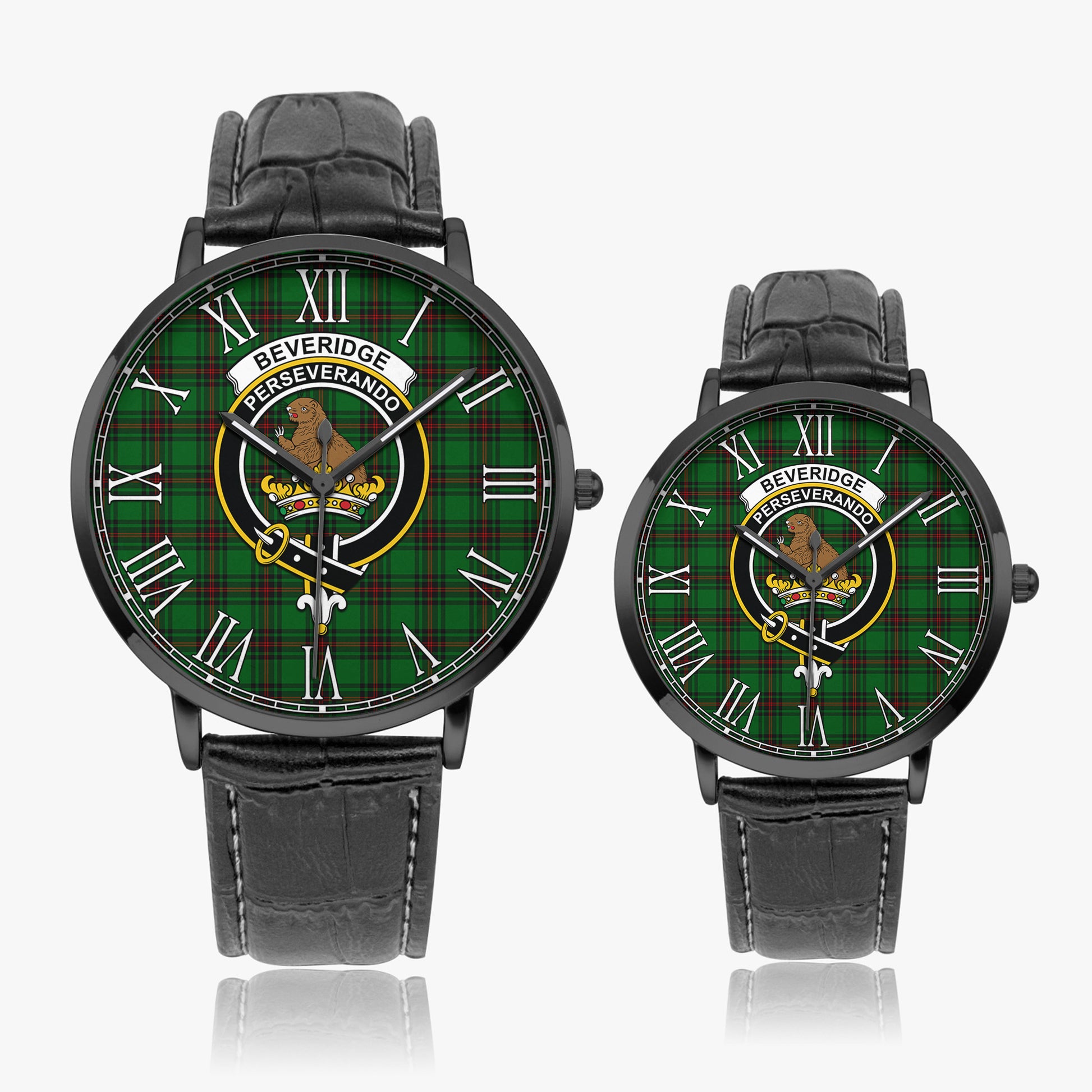 Beveridge Tartan Family Crest Leather Strap Quartz Watch - Tartan Vibes Clothing