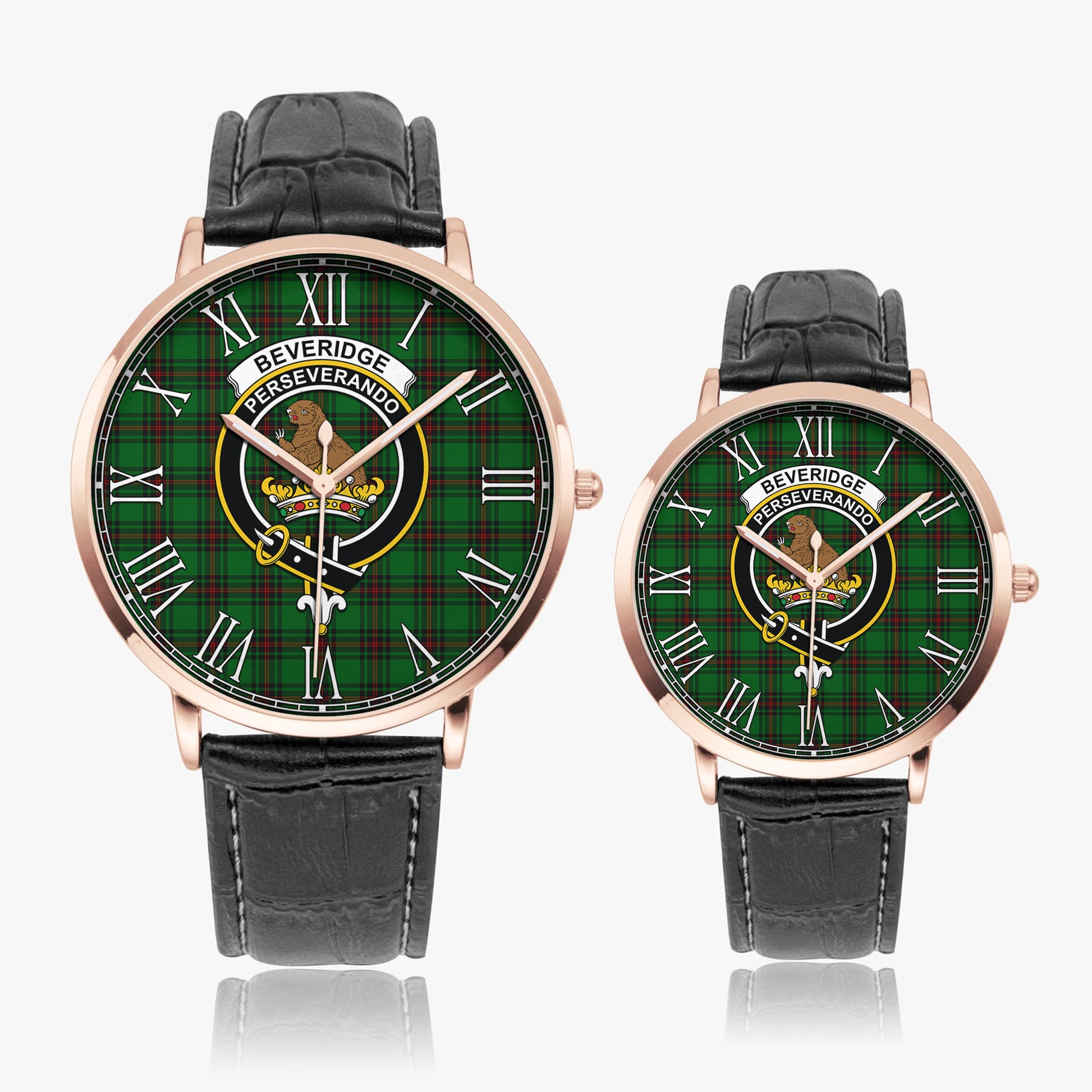 Beveridge Tartan Family Crest Leather Strap Quartz Watch - Tartan Vibes Clothing