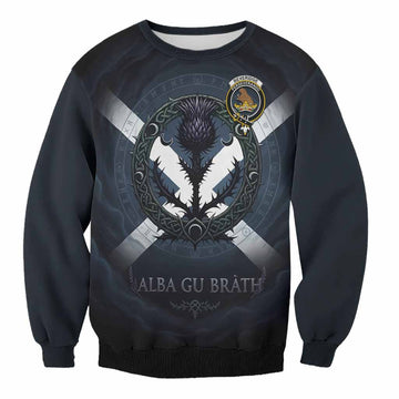Beveridge Clan Crest Sweatshirt with Celtic Knot Thistle and Saltire