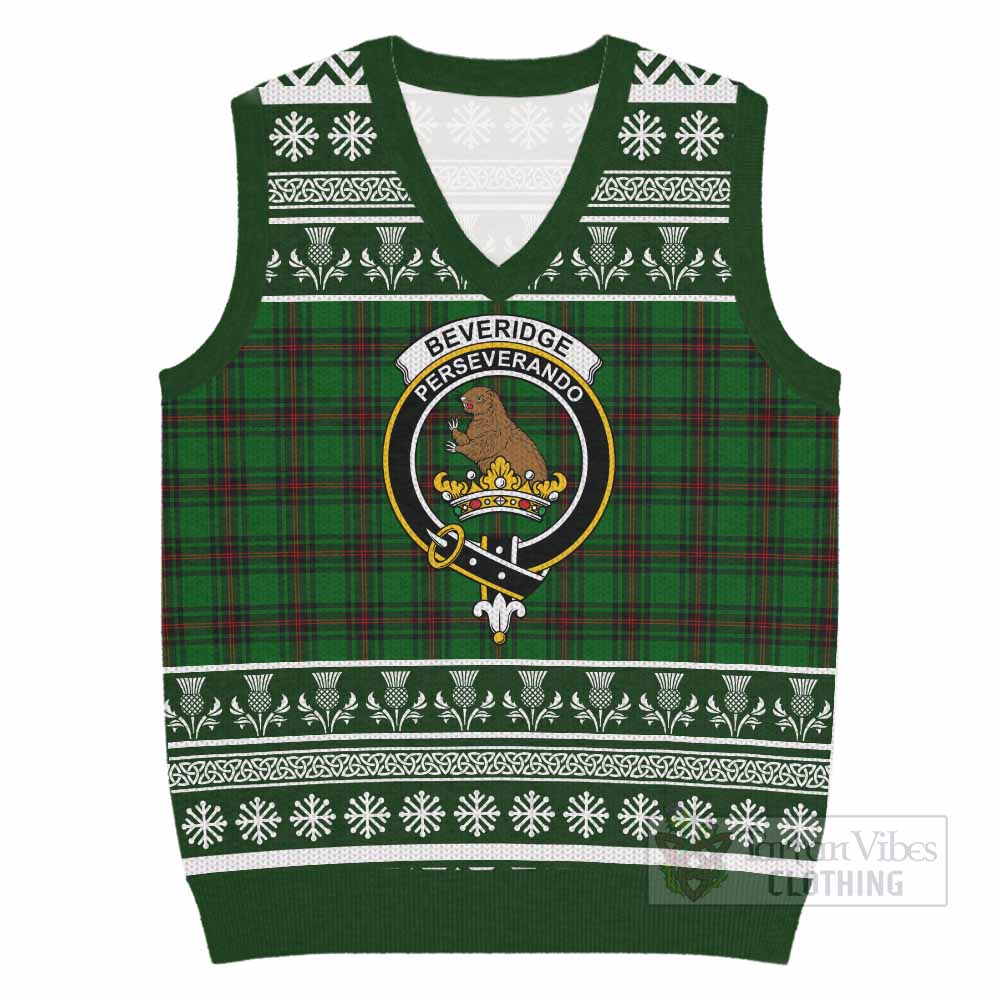 Beveridge Clan Tartan Christmas Knitted V-Neck Vest with Family Crest - Tartan Vibes Clothing