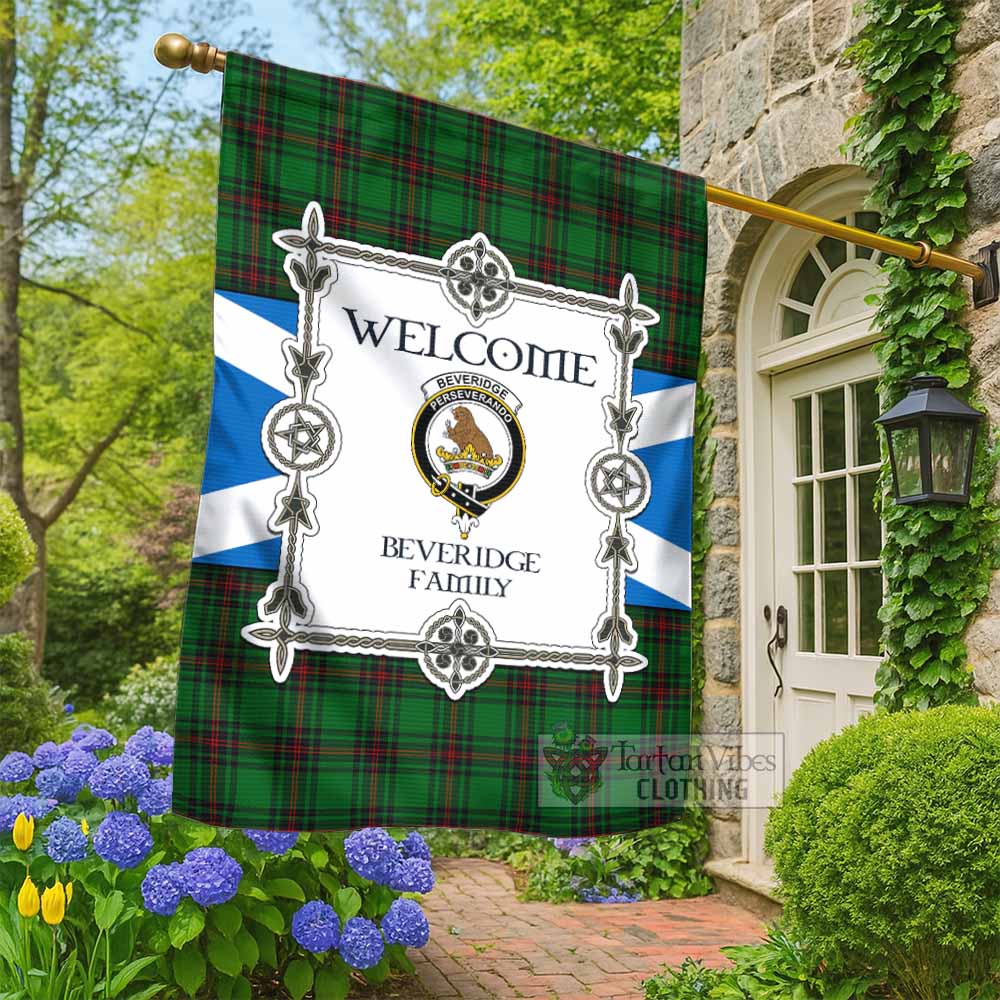 Beveridge Family Crest Tartan Welcome Garden Flag Saltire Harmony Style - Tartan Vibes Clothing