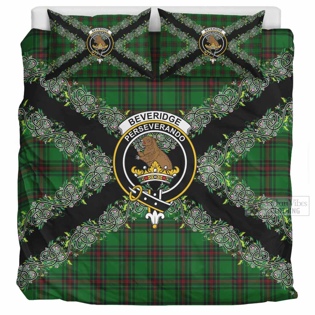 Beveridge Scottish Tartan Crest Bedding Set Thistle Celtic Knotwork Heritage Art