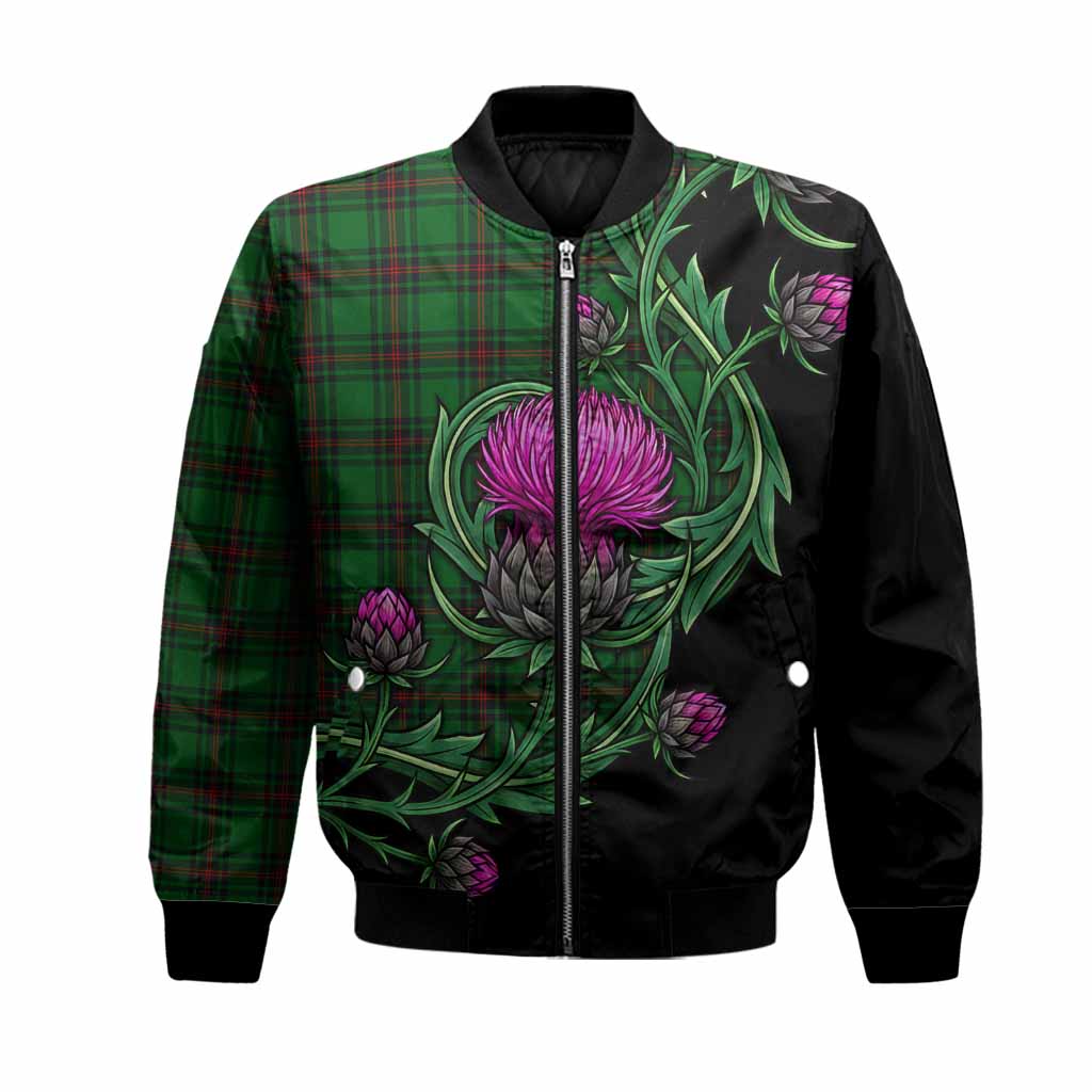 Beveridge Tartan Bomber Jacket Resilient Scottish Thistle Unisex Black - Tartan Vibes Clothing