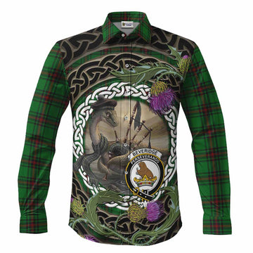 Beveridge Tartan Crest Bagpipe Nessie Long Sleeve Button Shirts Scottish Loch Ness Monster Celtic Thistle