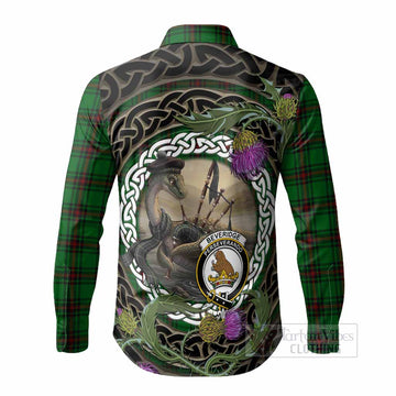 Beveridge Tartan Crest Bagpipe Nessie Long Sleeve Button Shirts Scottish Loch Ness Monster Celtic Thistle