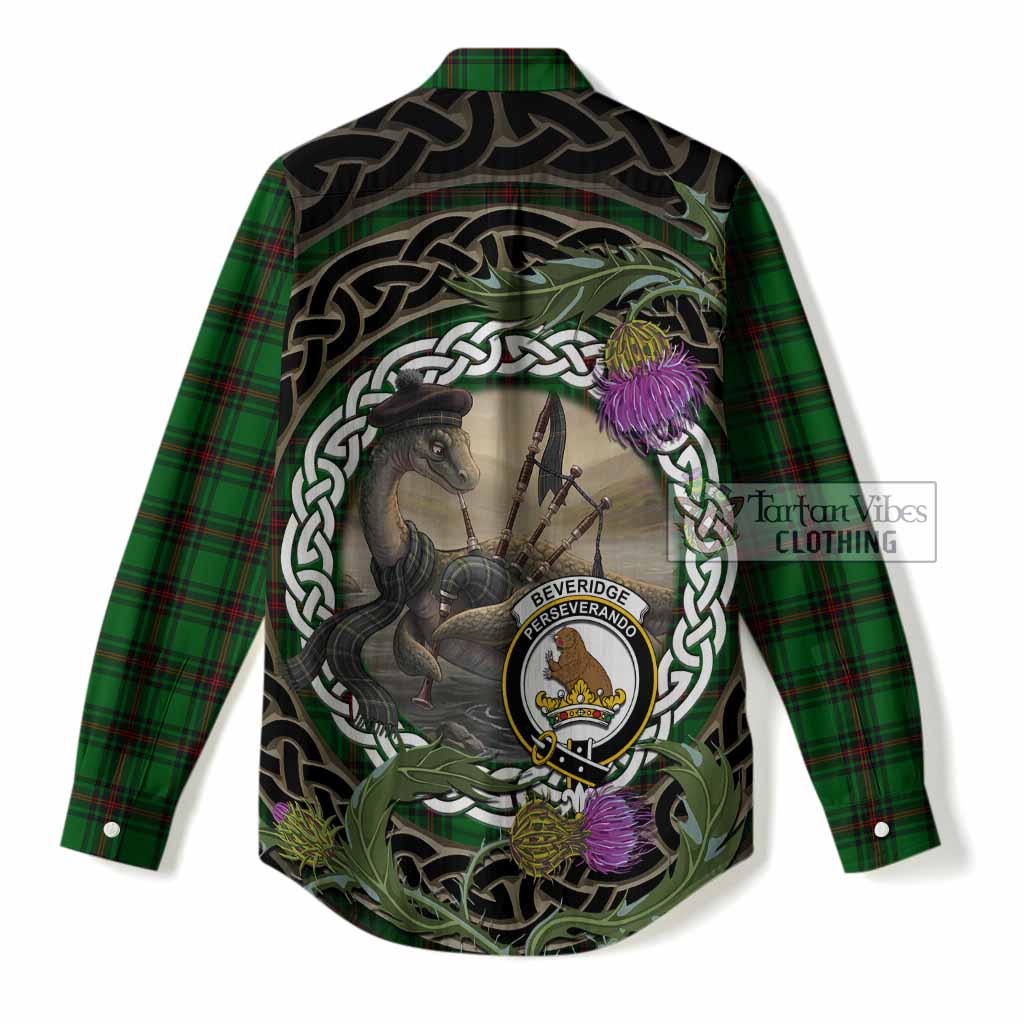 Beveridge Tartan Crest Bagpipe Nessie Women Casual Shirt Scottish Loch Ness Monster Celtic Thistle