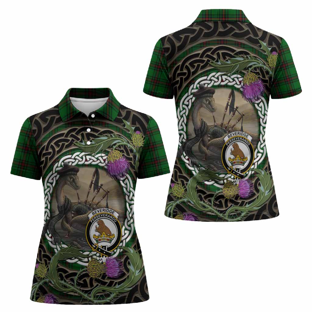 Beveridge Tartan Crest Bagpipe Nessie Women Polo Shirt Scottish Loch Ness Monster Celtic Thistle