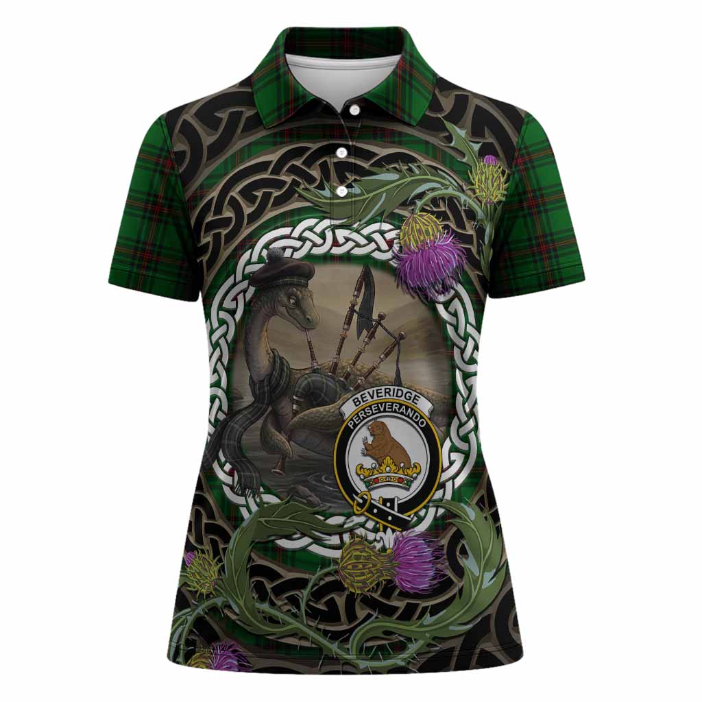Beveridge Tartan Crest Bagpipe Nessie Women Polo Shirt Scottish Loch Ness Monster Celtic Thistle
