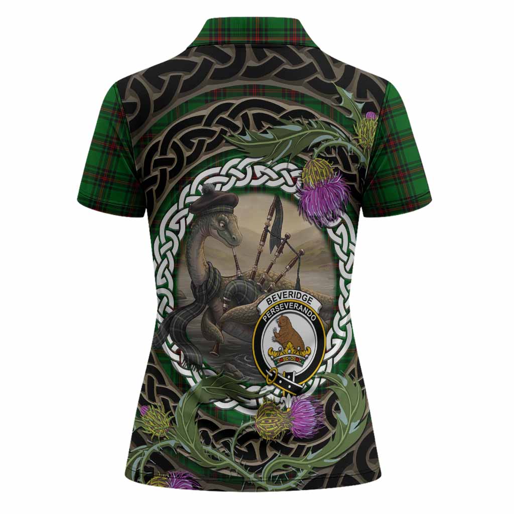 Beveridge Tartan Crest Bagpipe Nessie Women Polo Shirt Scottish Loch Ness Monster Celtic Thistle