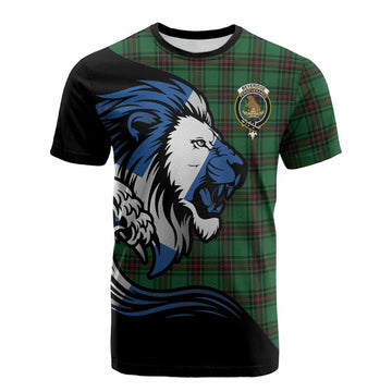 Beveridge Tartan Crest Cotton T-shirt Scottish Golden Lions Wave Flow