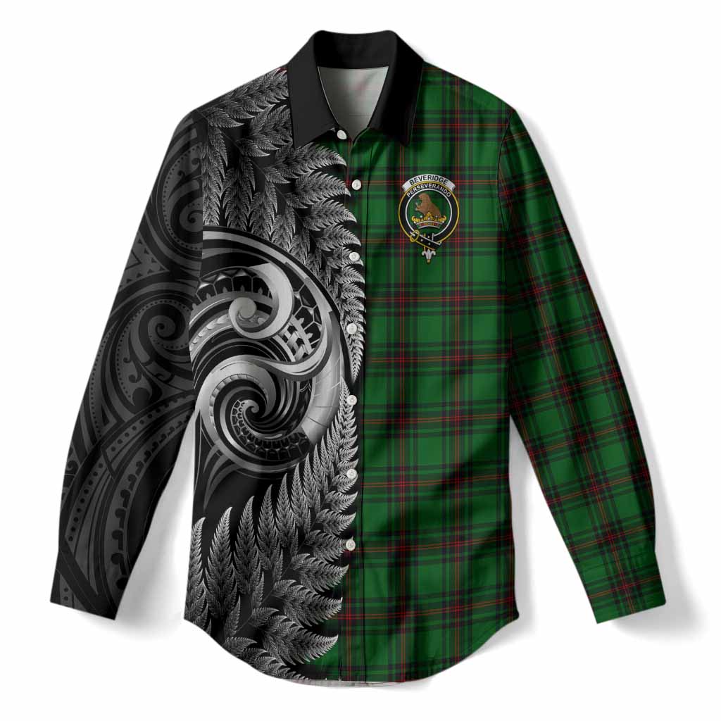 Beveridge Tartan Crest Women Casual Shirt With New Zealand Silver Fern Maori Koru