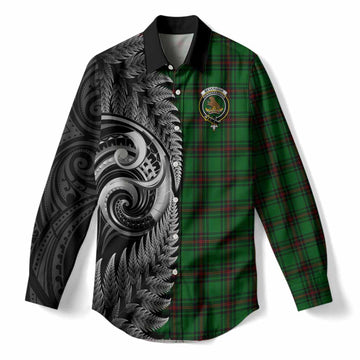 Beveridge Tartan Crest Women Casual Shirt With New Zealand Silver Fern Maori Koru