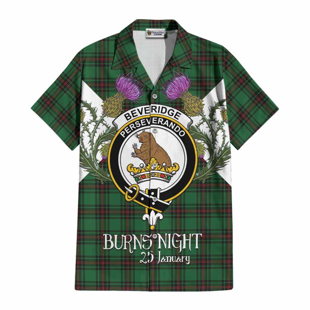 Beveridge Tartan Family Crest Cotton Hawaiian Shirt Scottish Burns Night Thistle Floral