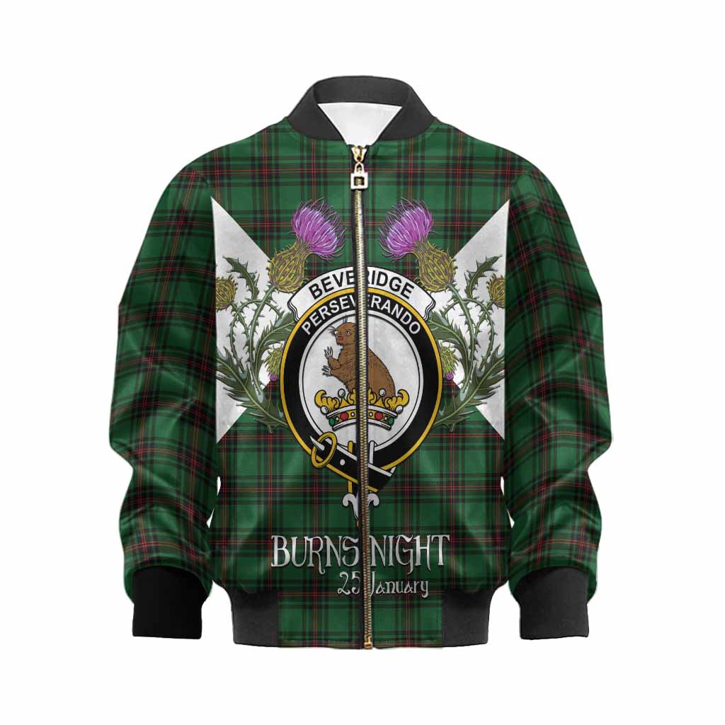 Beveridge Tartan Family Crest Kid Bomber Jacket Scottish Burns Night Thistle Floral