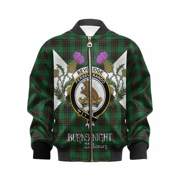 Beveridge Tartan Family Crest Kid Bomber Jacket Scottish Burns Night Thistle Floral
