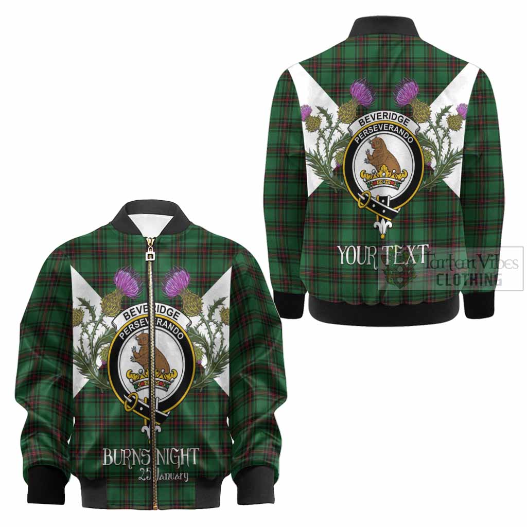 Beveridge Tartan Family Crest Kid Bomber Jacket Scottish Burns Night Thistle Floral