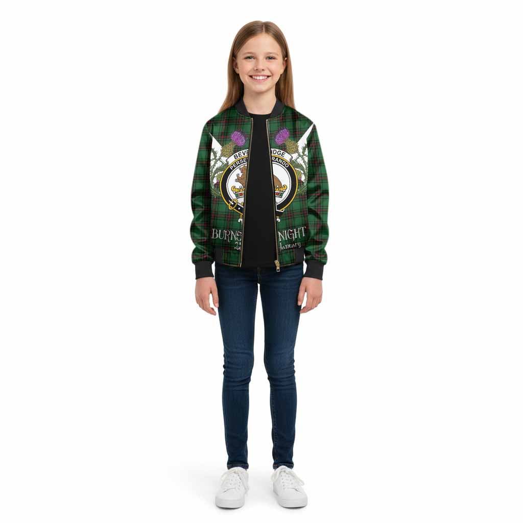 Beveridge Tartan Family Crest Kid Bomber Jacket Scottish Burns Night Thistle Floral