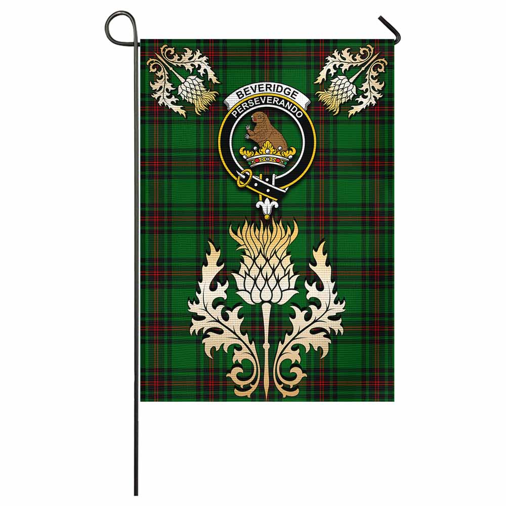 Beveridge Tartan Garden Flag with Golden Regal Scottish Thistle Emblem - Tartan Vibes Clothing