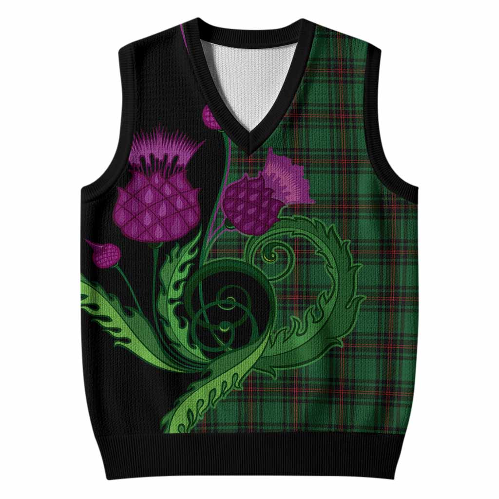 Beveridge Tartan Knitted V-Neck Vest Traditional Scottish Thistle