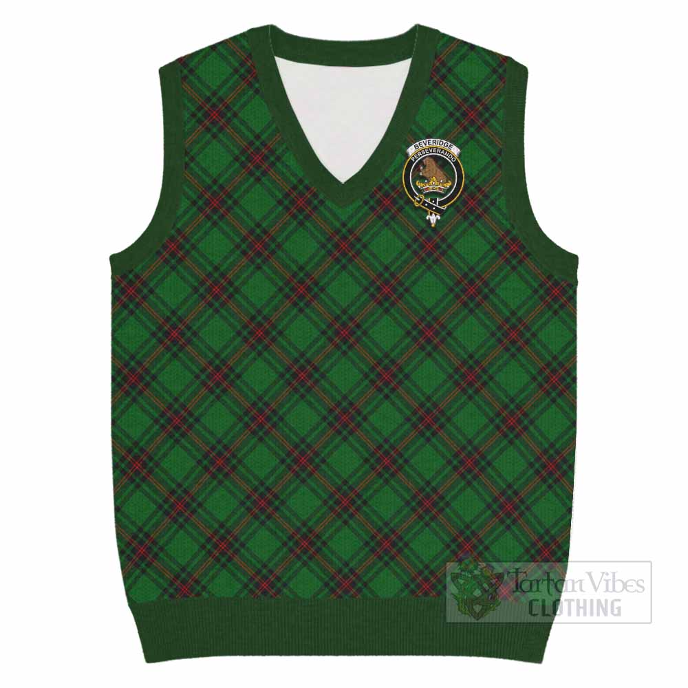 Beveridge Tartan Knitted V-Neck Vest with Family Crest Cross Style