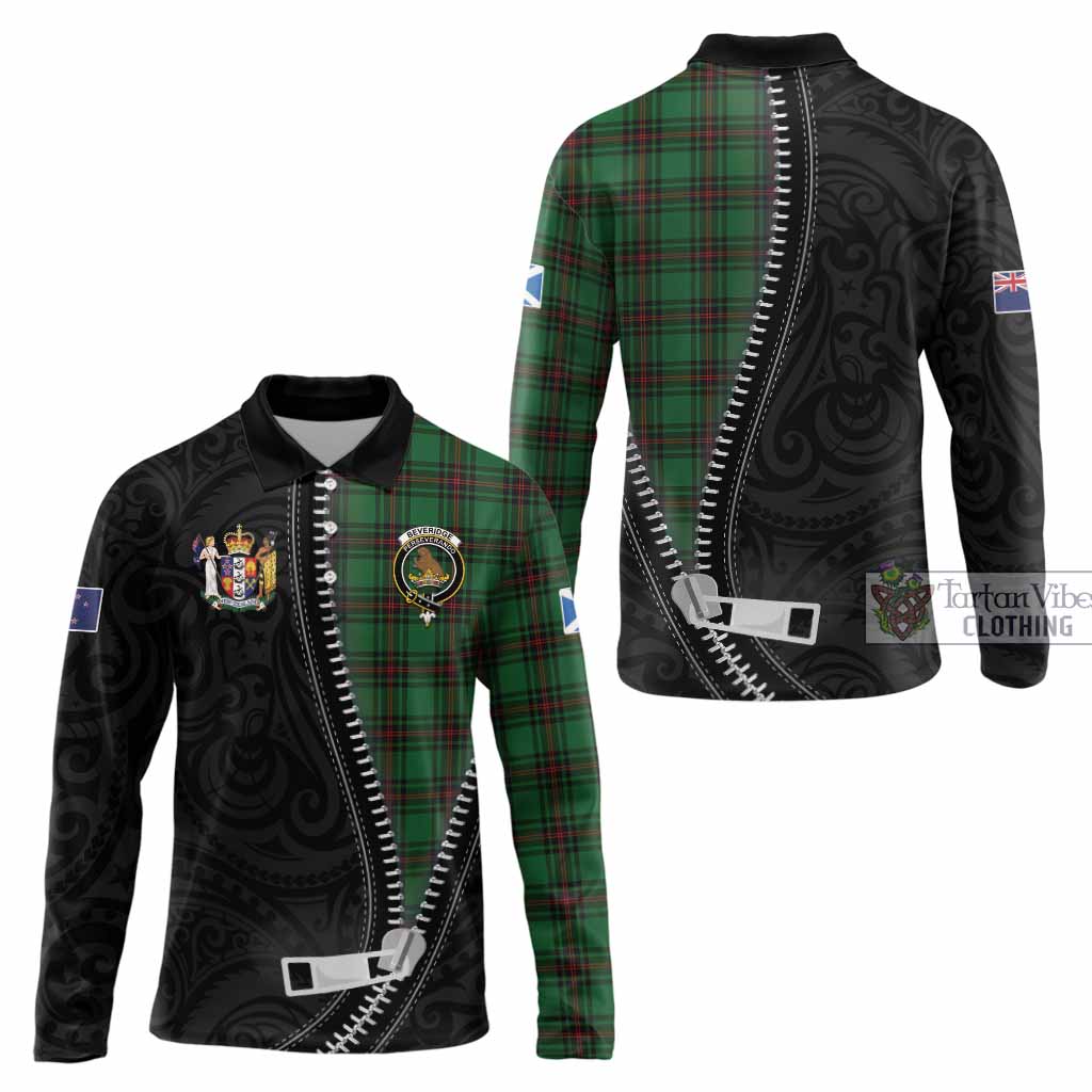 Beveridge Tartan Long Sleeve Polo Shirt New Zealand Pattern Unique Zipper Stylized