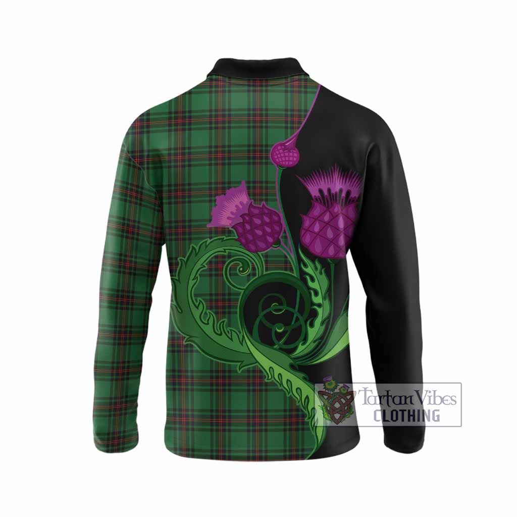 Beveridge Tartan Long Sleeve Polo Shirt Traditional Scottish Thistle