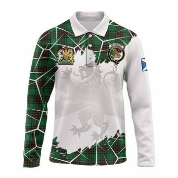 Beveridge Tartan Long Sleeve Polo Shirt with Family Crest and Lion Rampant Grunge Style