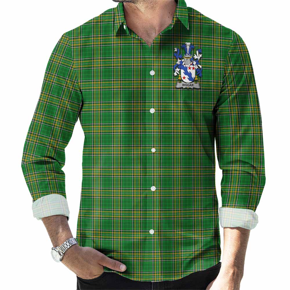 Biggar Irish Clan Tartan Long Sleeve Button Up with Coat of Arms