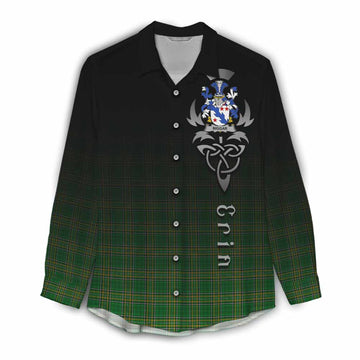 Tartan Vibes Clothing Biggar Irish Clan Women's Casual Shirt with Coat of Arms Erin Go Bragh Celtic Inspired