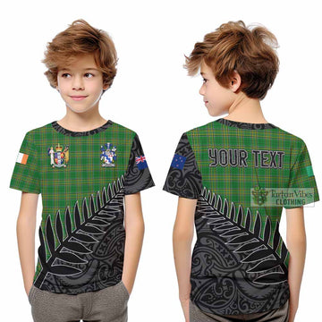 Biggar Irish Clan Tartan Kid T-Shirt with Coat of Arms New Zealand Silver Fern Half Style