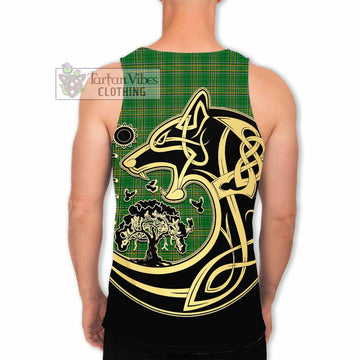 Tartan Vibes Clothing Bindon Irish Tartan Men's Tank Top with Coat of Arms Celtic Wolf Style